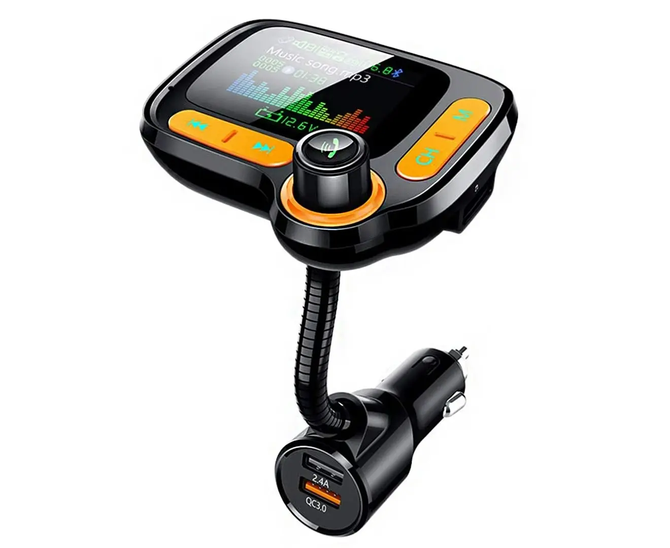 Bluetooth 5.0 Hands-Free FM transmitter Color screen car kit