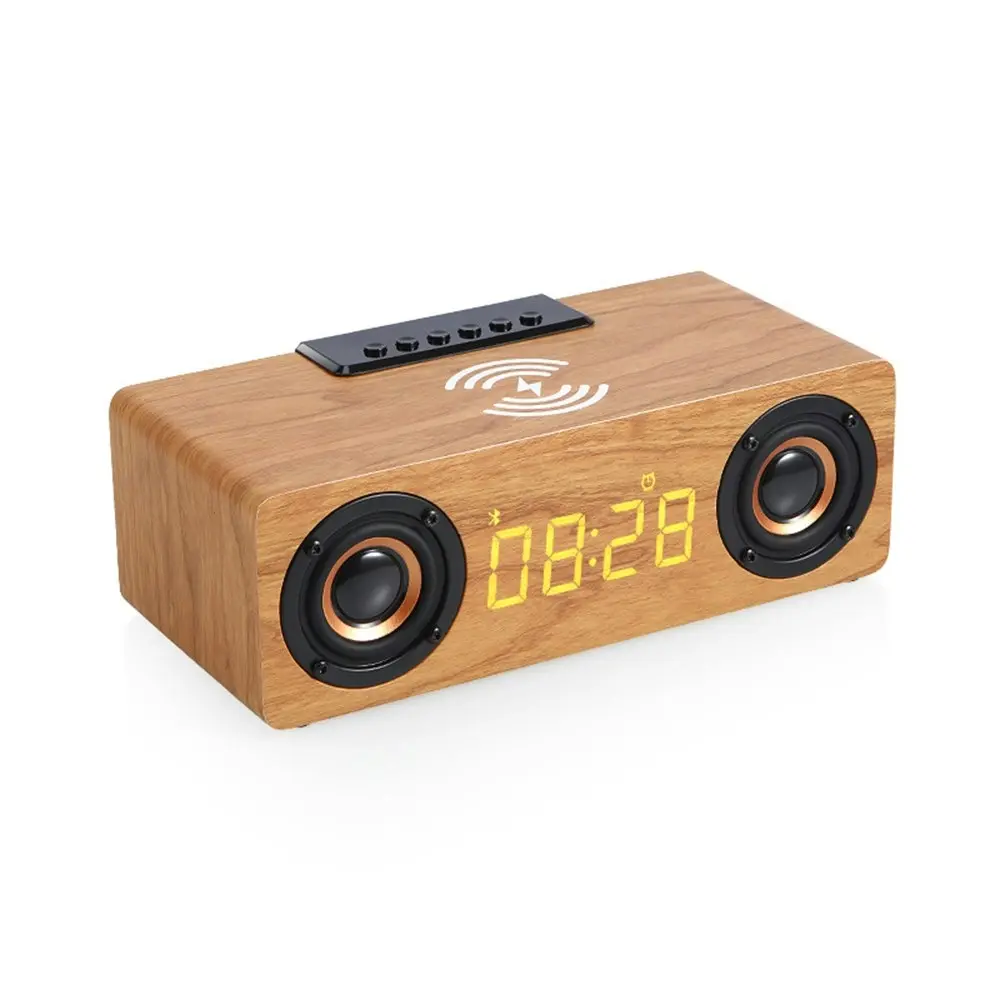 Wooden Bluetooth speaker phone wireless charger alarm clock