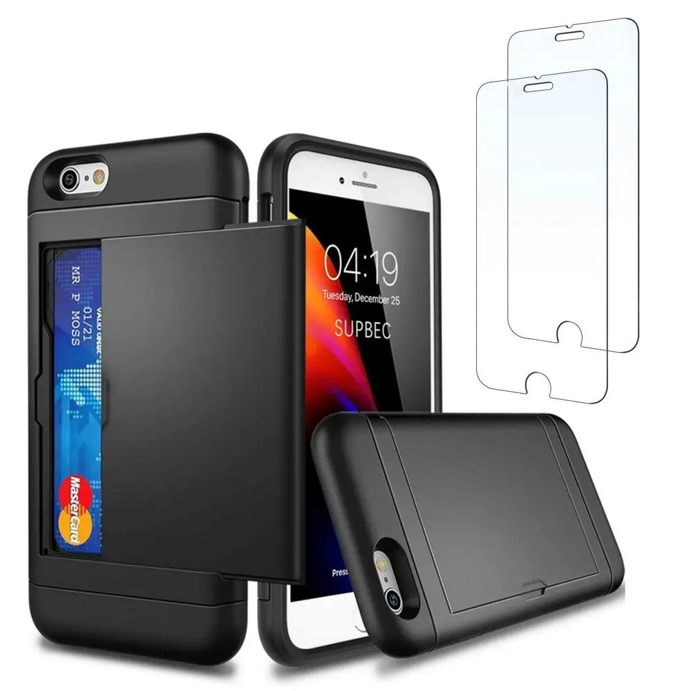 Card-Slot Protection Case with 2 Pack Tempered film for iPhone 6/Iphone 6S