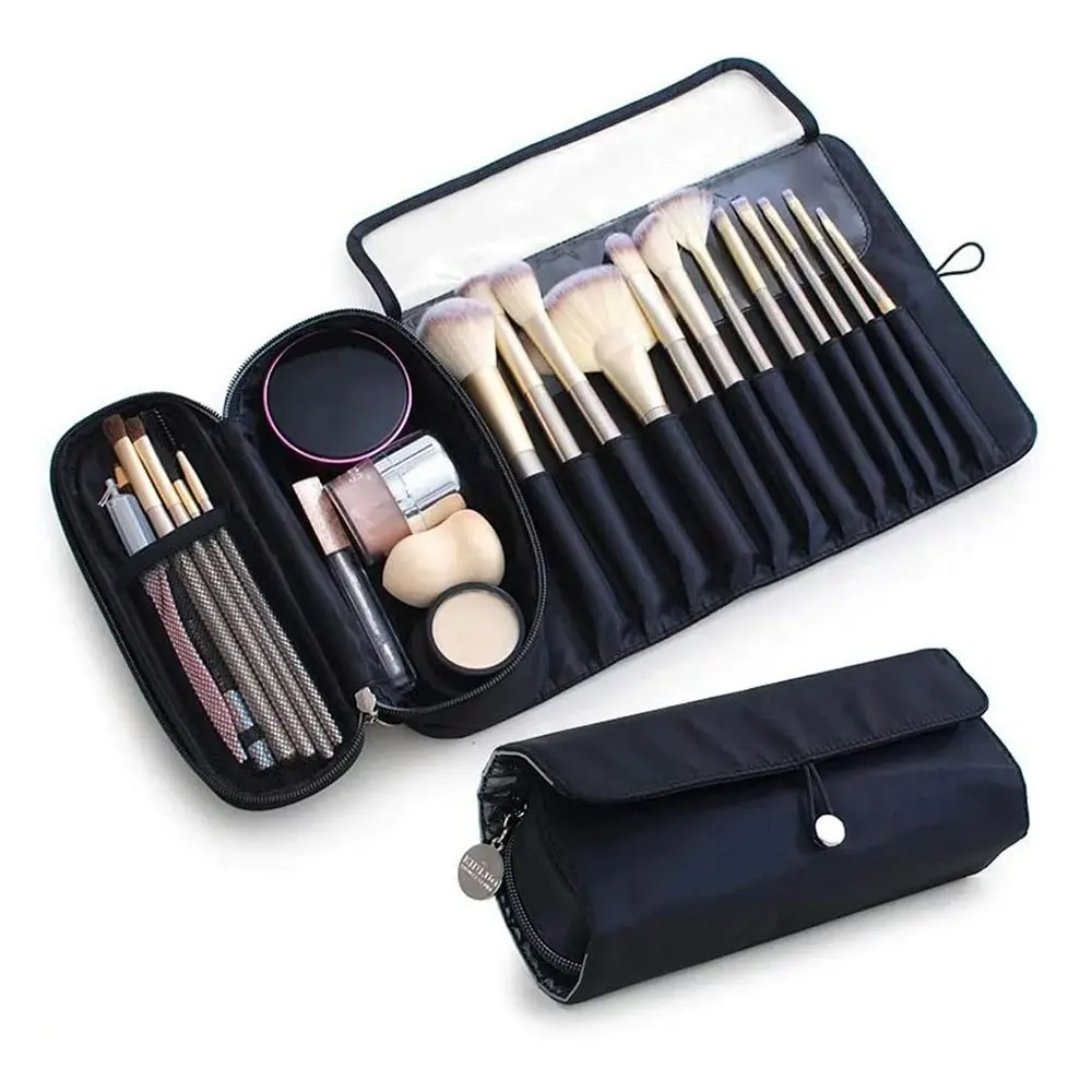 Portable Makeup Brush Organizer Makeup Brush Bag For Travel Can Hold 20+ Brushes-Black