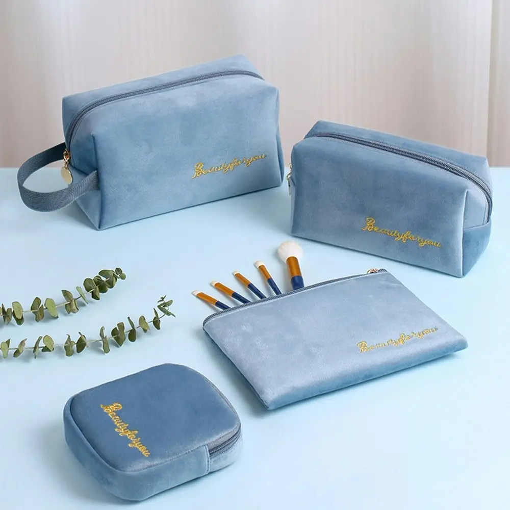 4Pcs Soft Velvet Women Cosmetic Bag Travel Storage Organizer Toiletry Wash Bag