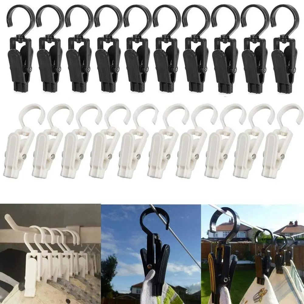 20pcs Multifunctional Plastic Clip Coat Hat Clip Swivel Hook Curtain Hoder Clip