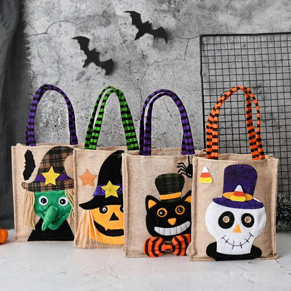 4Pcs Halloween Gift Non Woven Tote Bag Candy Bag Ghost Festival Pumpkin Bag