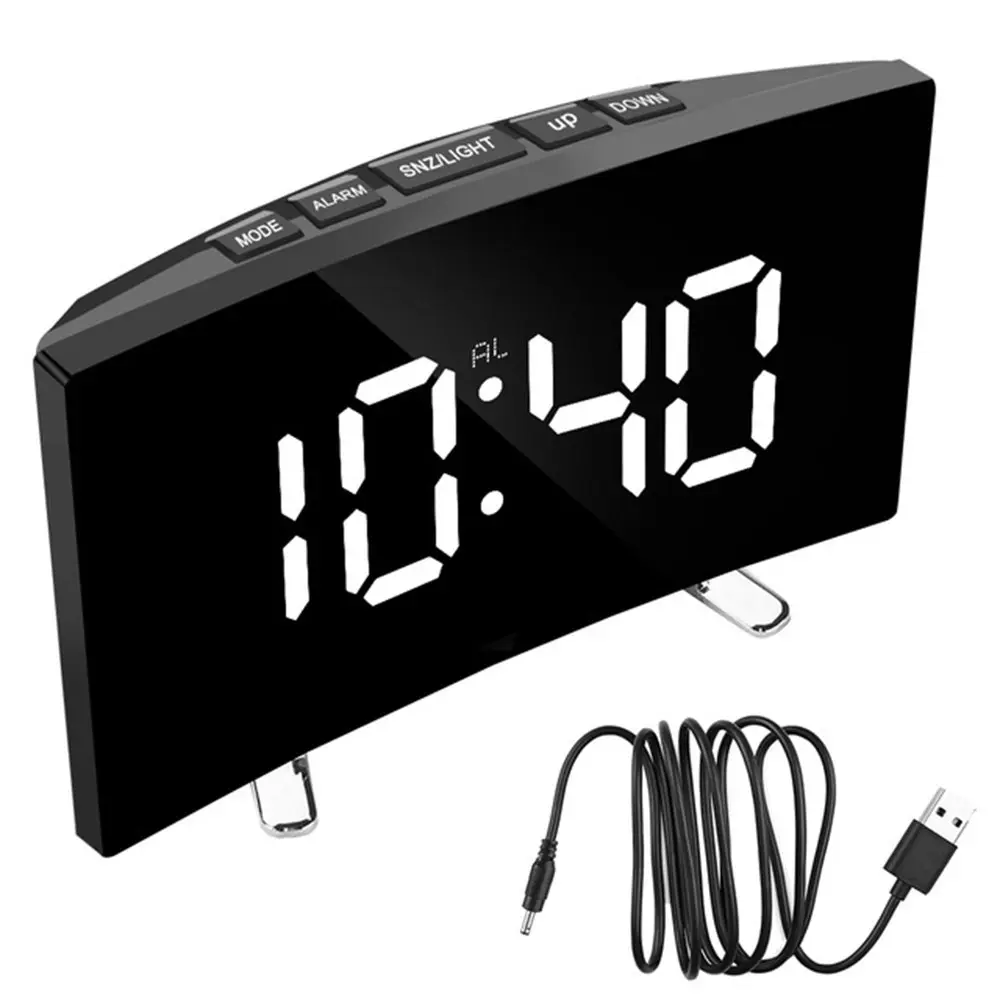 Digital Alarm Clock Curved Dimmable Led Electronic Desktop Clock