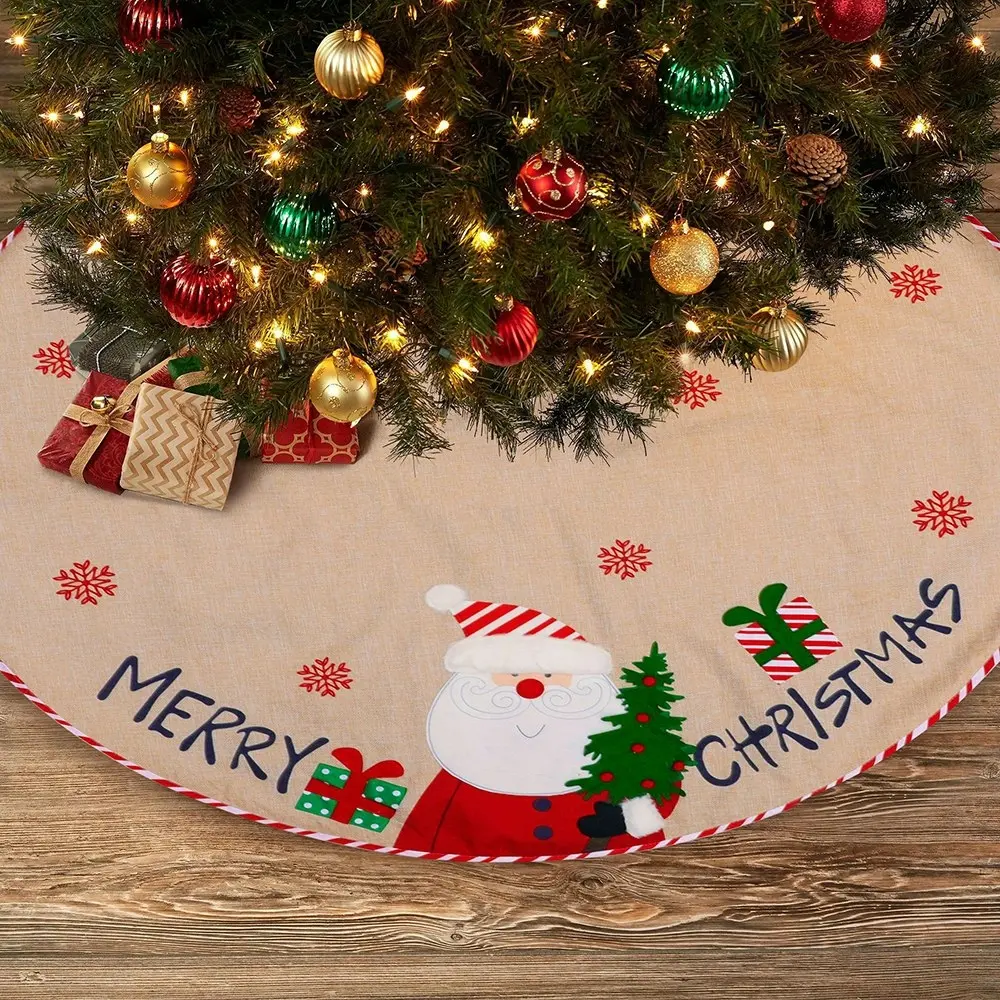 Burlap Rustic Christmas Tree Skirt Christmas Tree Apron Embroidered Tree Skirt