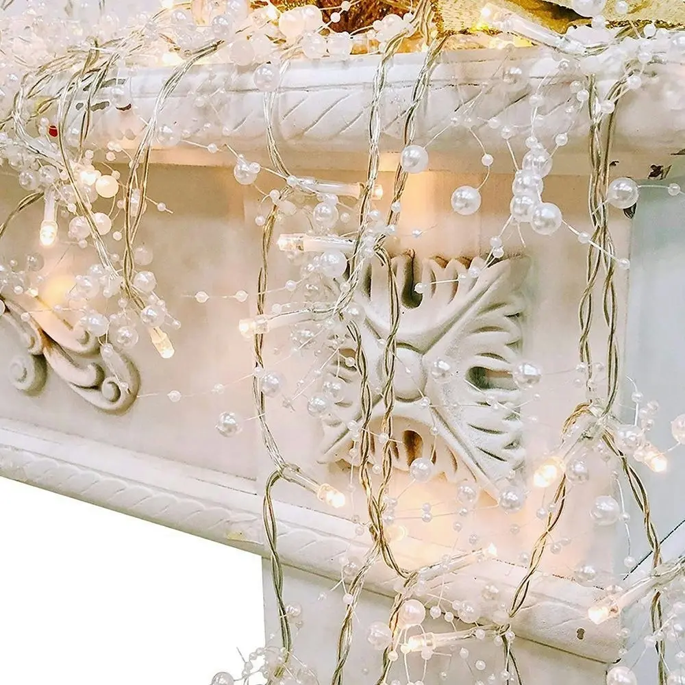 2 Pack 4M Christmas decorations festive lighted pearl beaded garland Pearl string lights