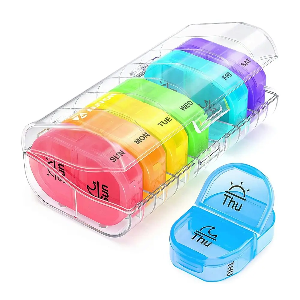 2-Times-a-Day Weekly Pill Organizer 7 Day Pill Box Portable Medicine Box