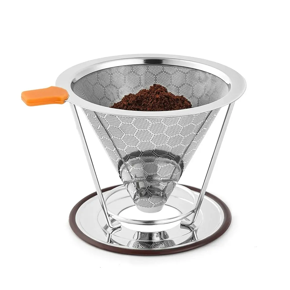 Pour Over Coffee Dripper Stainless Steel Cone Coffee Filter with Holder