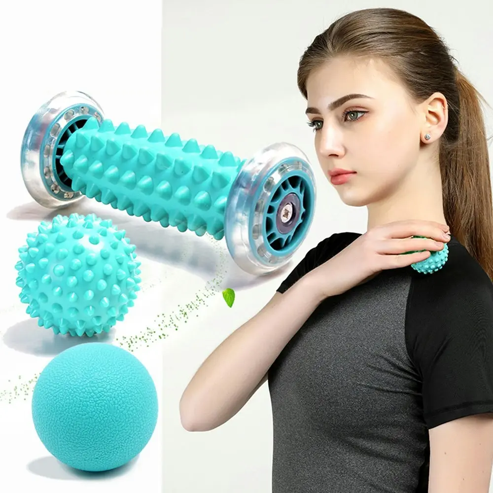 3Pcs Foot Massage Roller and Spiky Massage Ball Set for Plantar Fasciitis Relief