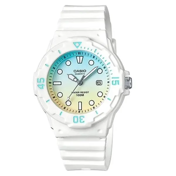 Casio LRW-200H-2E2 White with Yellow Blue Dial Women's 100m Analog Sports Watch