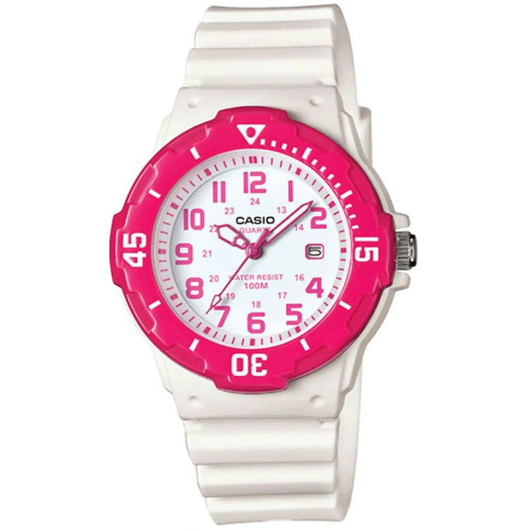 Casio White Pink Women's or Girls 100m Analog Sports Watch LRW-200H-4B