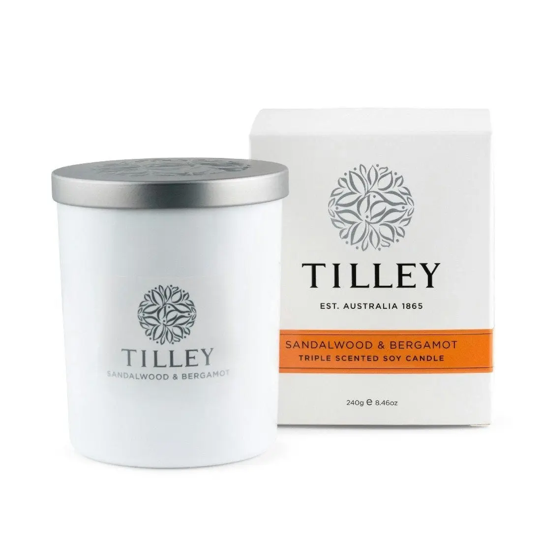 Tilley Classic White - Soy Candle 240g - Sandalwood & Bergamot