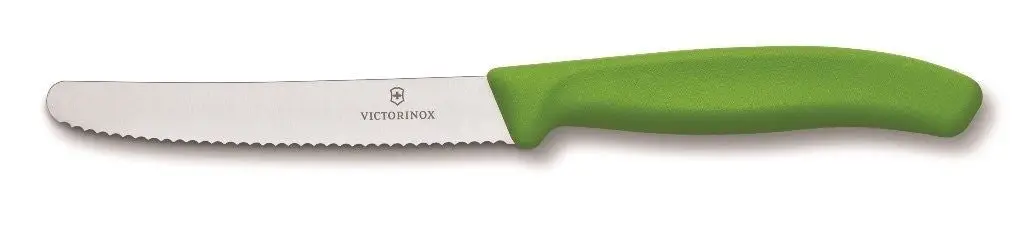 Victorinox Tomatoe & Sausage Knife Round Tip - Wavy Edge - Green 11cm