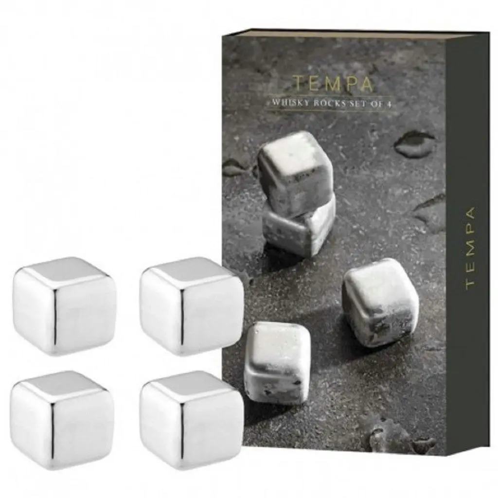 Tempa Quin Whiskey Rocks 4pk - Square Stainless Steel