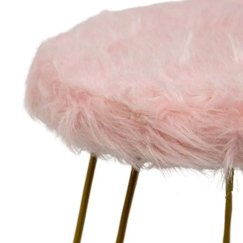 Willow & Silk 3-Golden Legged 30cm Stool w/ Pink Faux Fur