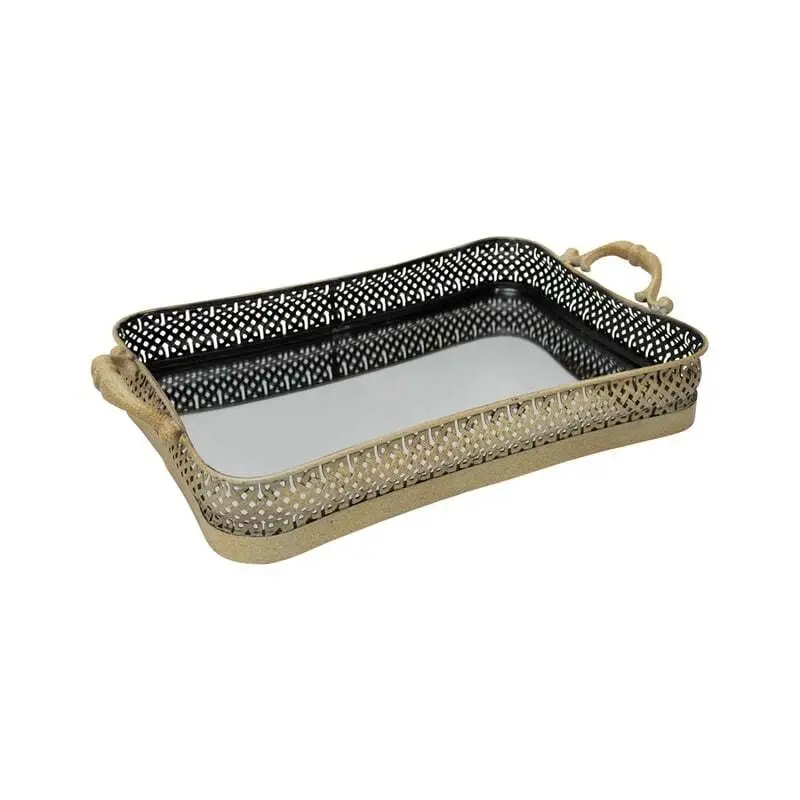 Willow & Silk Rectangular Metal Mirror Tray w/Handles