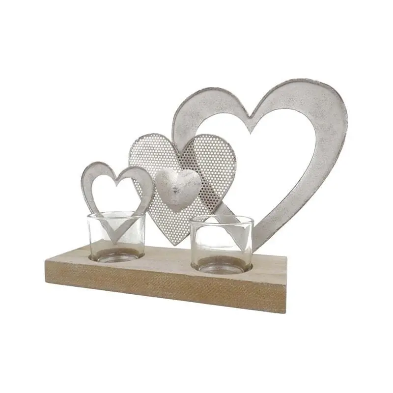 Willow & Silk 25cm Triple Hearts w/ 2 Tea Light Candle Holders