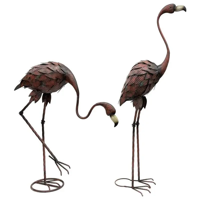 Willow & Silk Metal 116/77cm Set of 2 Flamingos/Bird Figurine/Statue