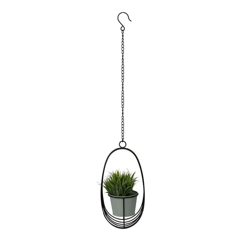 Willow & Silk Zinc/Metal 80cm Hanging Black/Sage Orb & Pot Chain Planter