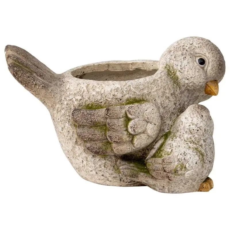 Willow & Silk Magnesium 38cm Mum & Baby Bird Garden Pot/Planter