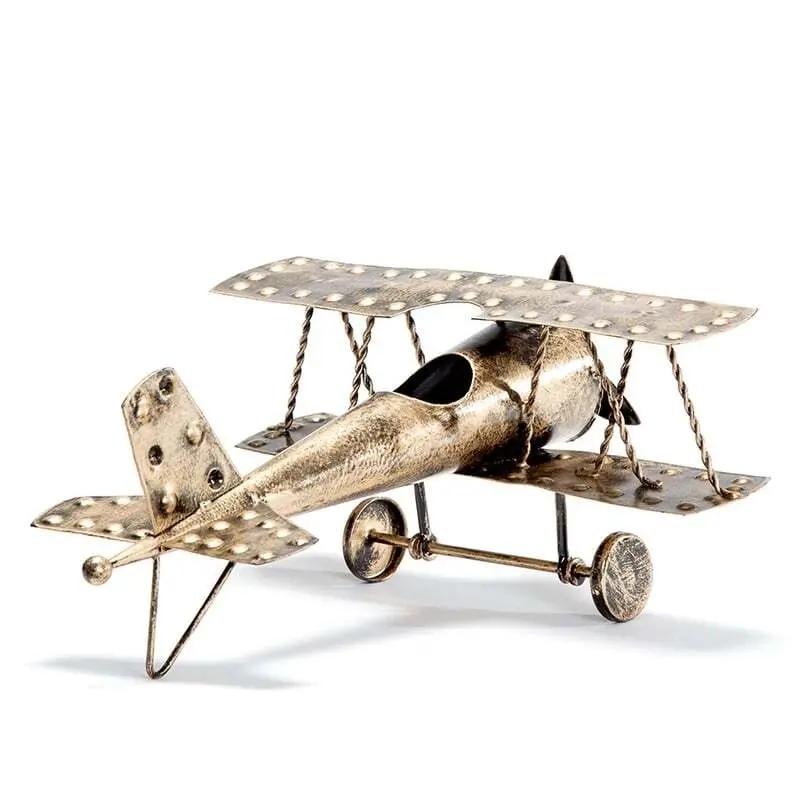 Willow & Silk Metal 28cm Antique Gold Aeroplane Tabletop Ornament