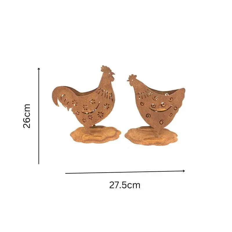 Willow & Silk Rustic Metal 26cm/22cm Set of 2 Chook Garden Pot/Planters