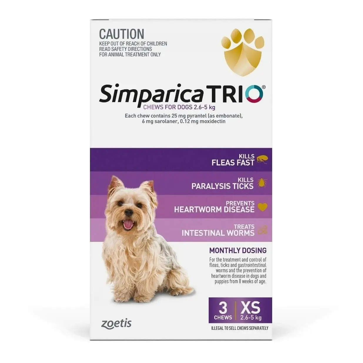 Simparica Trio Purple Flea, Tick & Worm Chews 2.6-5kg 3 Pack