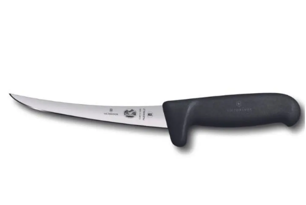 Victorinox Boning Knife, 15cm Curved, Safety Grip,Flex Narrow Blade, Fibrox- Black