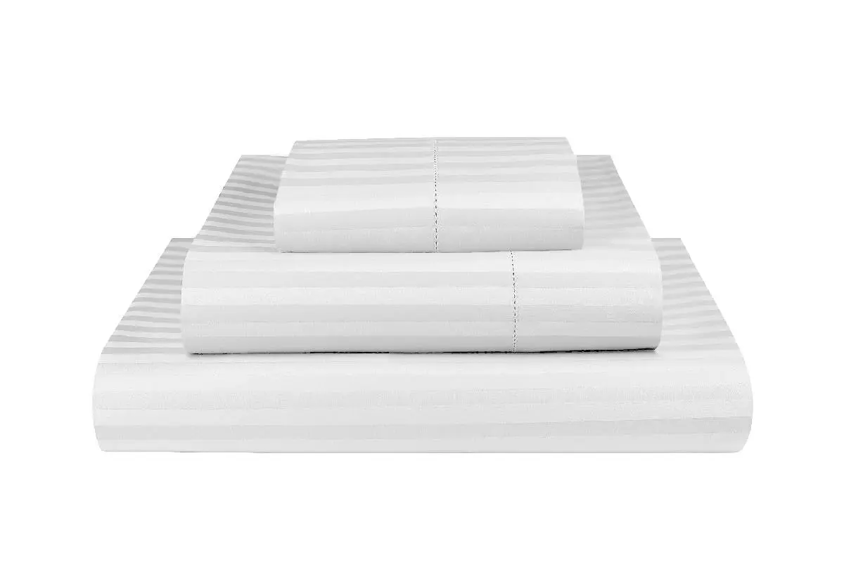 White 1000TC Microfibre 1cm Stripe Fitted, Flat Sheet Set