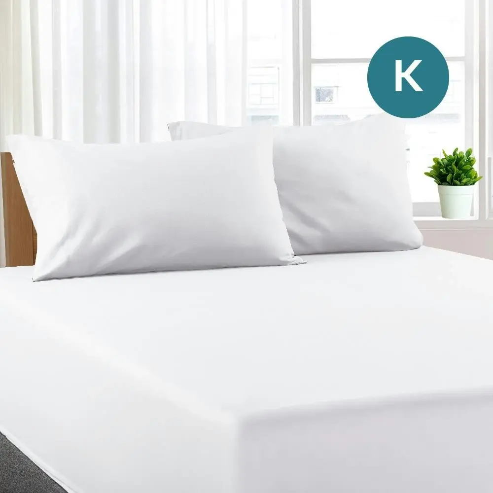 King Size White Color Poly Cotton Fitted Sheet + Pillowcase