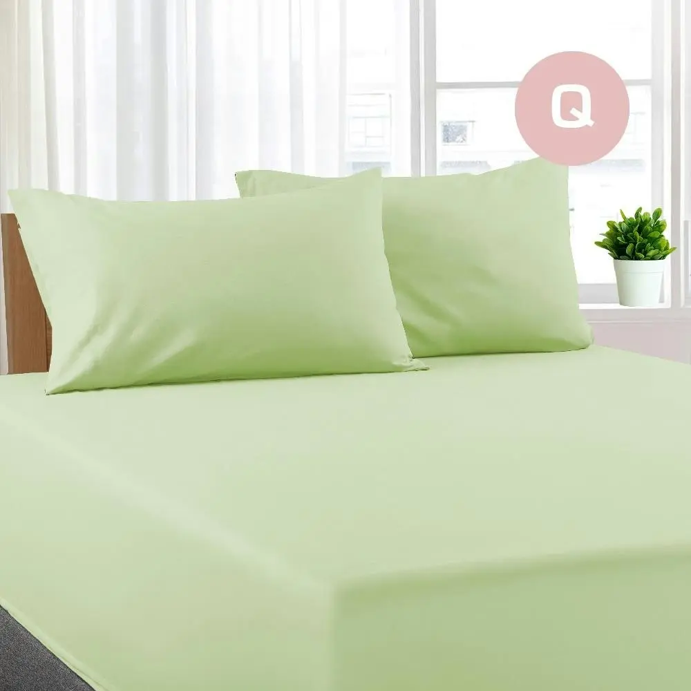 Queen Size Pistachio Color Poly Cotton Fitted Sheet + Pillowcase