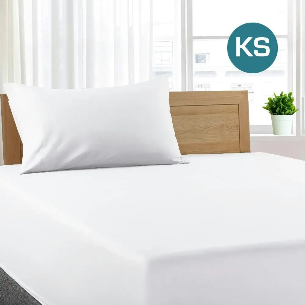 King Single Size White Color Poly Cotton Fitted Sheet + Pillowcase