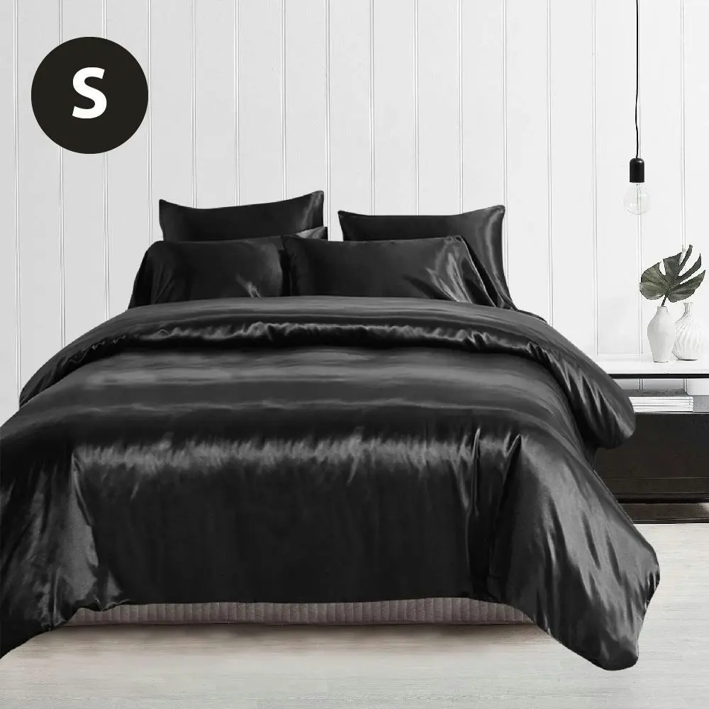 Silky Feel Quilt Cover Set-Black