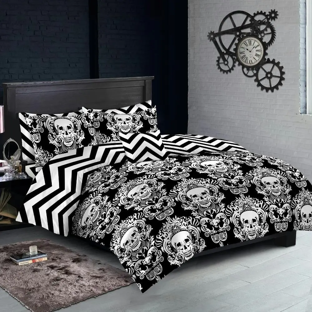 Dark Skull Design Cotton Quilt Doona Duvet/Duvet Cover Pillowcase Set