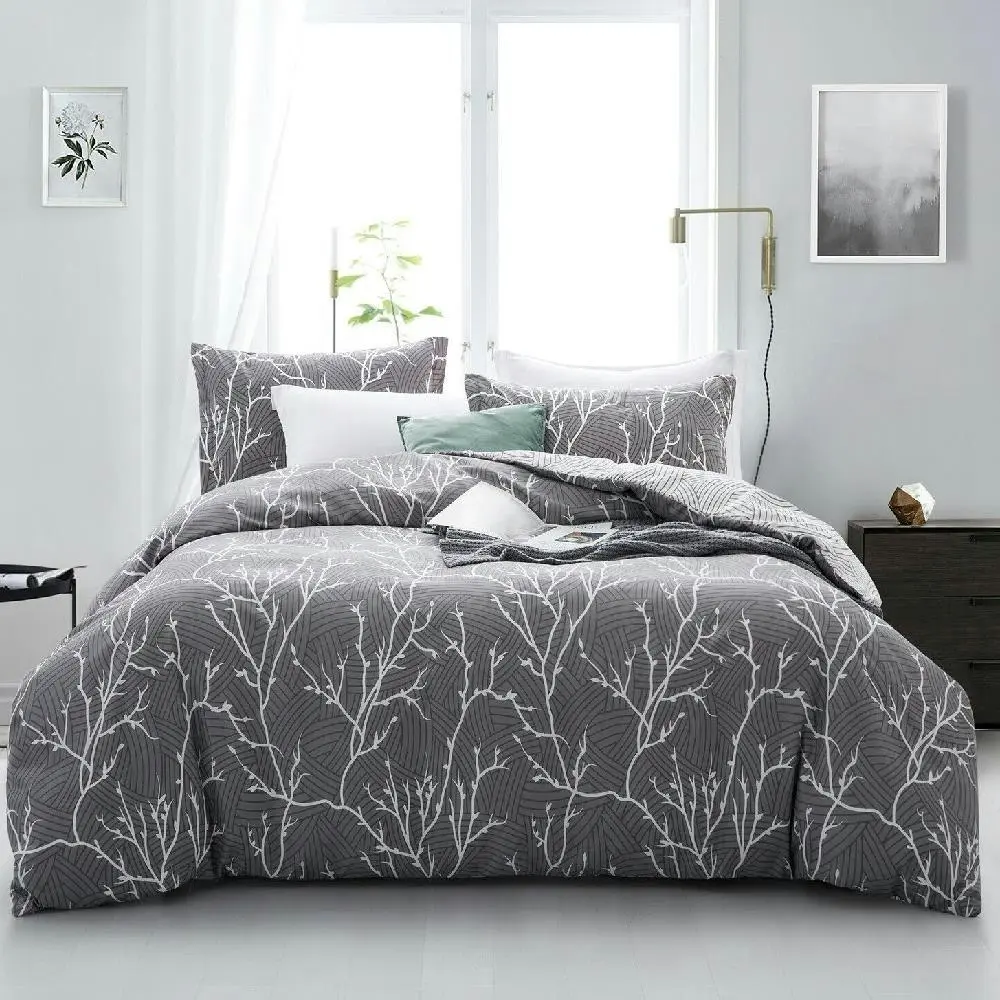 Grey Branches Design Cotton Quilt Doona Duvet Cover Set