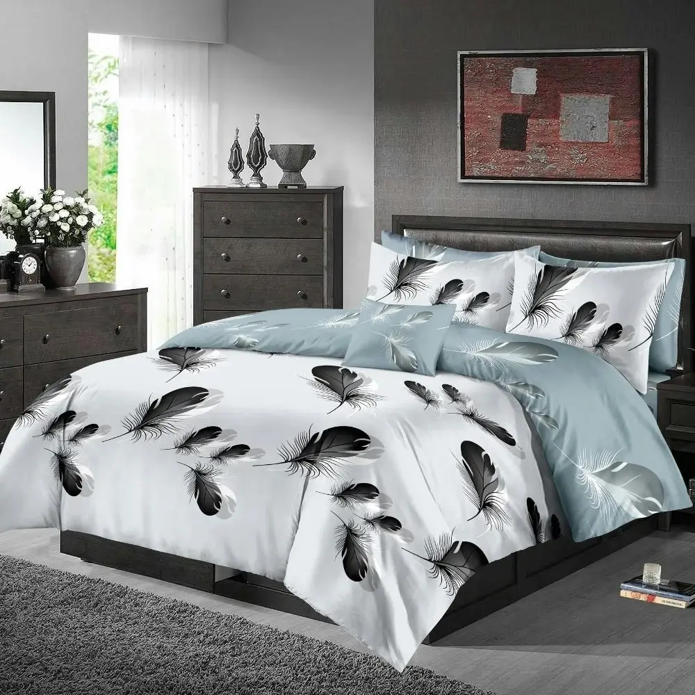 Twin Feathers Design Cotton Quilt Doona Duvet/Duvet Cover Pillowcase Set