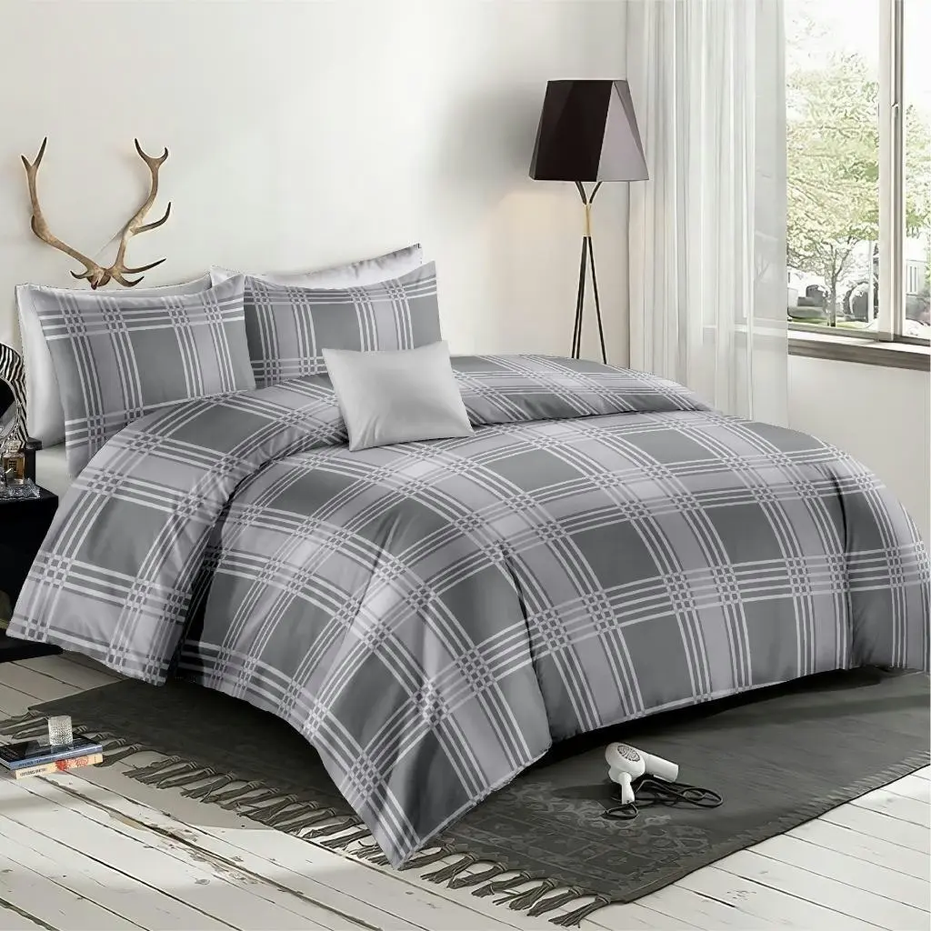 Ashen Lattice Design Quilt/Duvet/Doona Cover Set