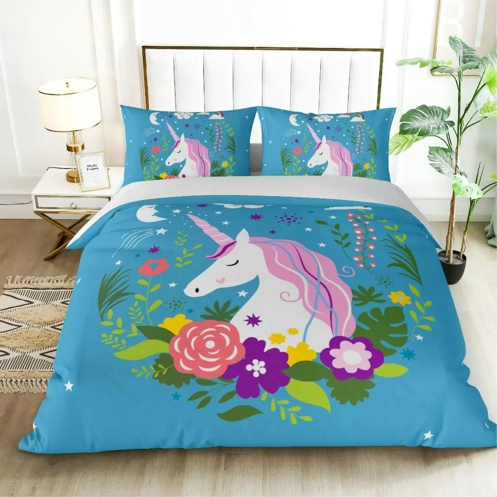 My Unicorn Blue Quilt Doona Duvet Cover Set