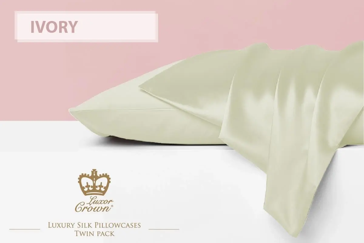 Luxor Crown Set of 2 Mulberry Silk Pillowcases IVORY