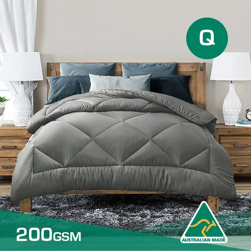 Queen Size Aus Made Summer Weight Soft Bamboo Blend Quilt Grey Cover