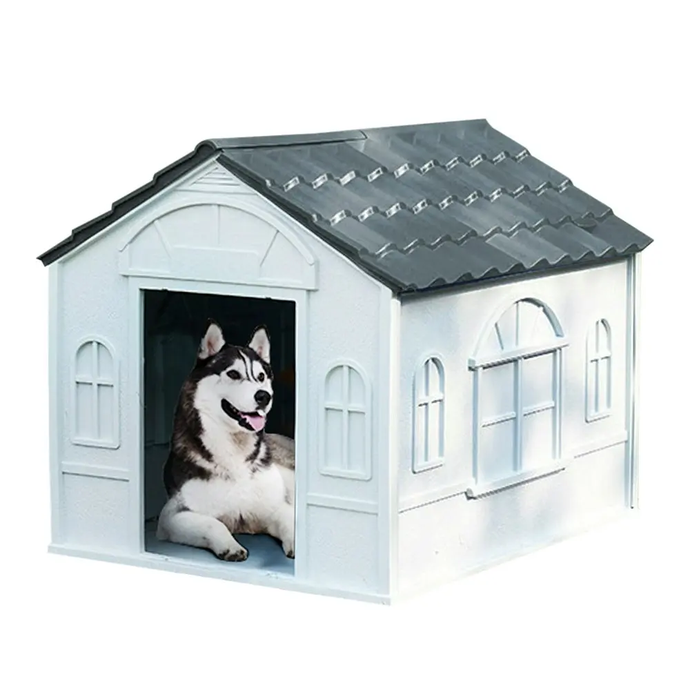 Taily Plastic Dog Kennel Outdoor Indoor Pet Puppy Dog House XL Extra Large Grey Anti UV Pet Shelter