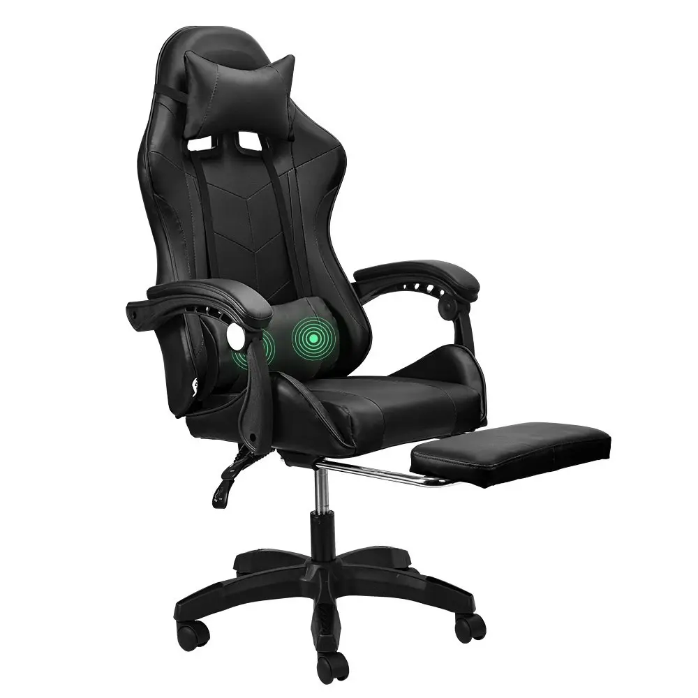 Furb Gaming Chair Two Point Massage Lumbar Recliner Leather Office Chair Black