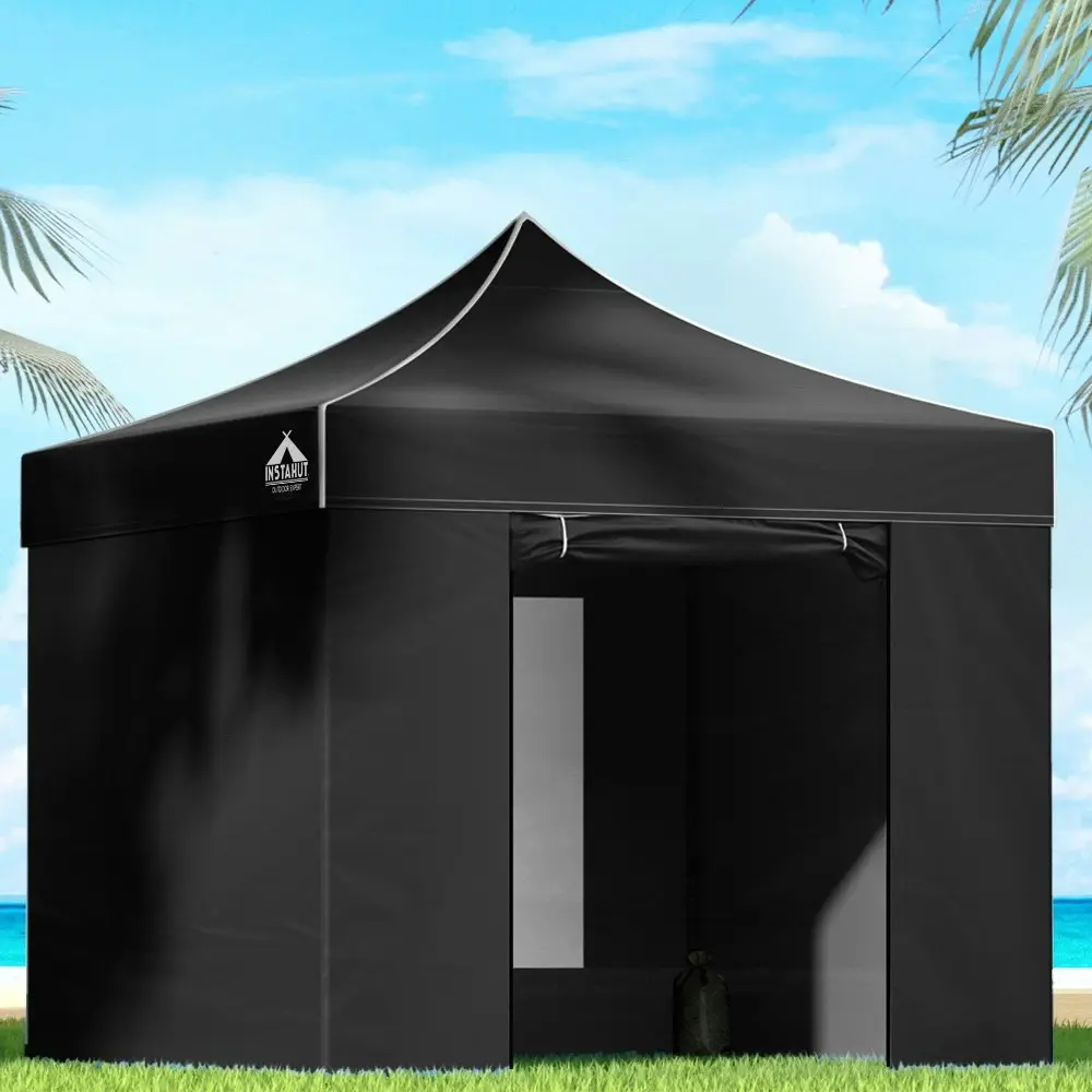 Instahut Gazebo 3x3 Pop Up Marquee Folding Tent Wedding Gazebos Camping Outdoor Shade Canopy Black