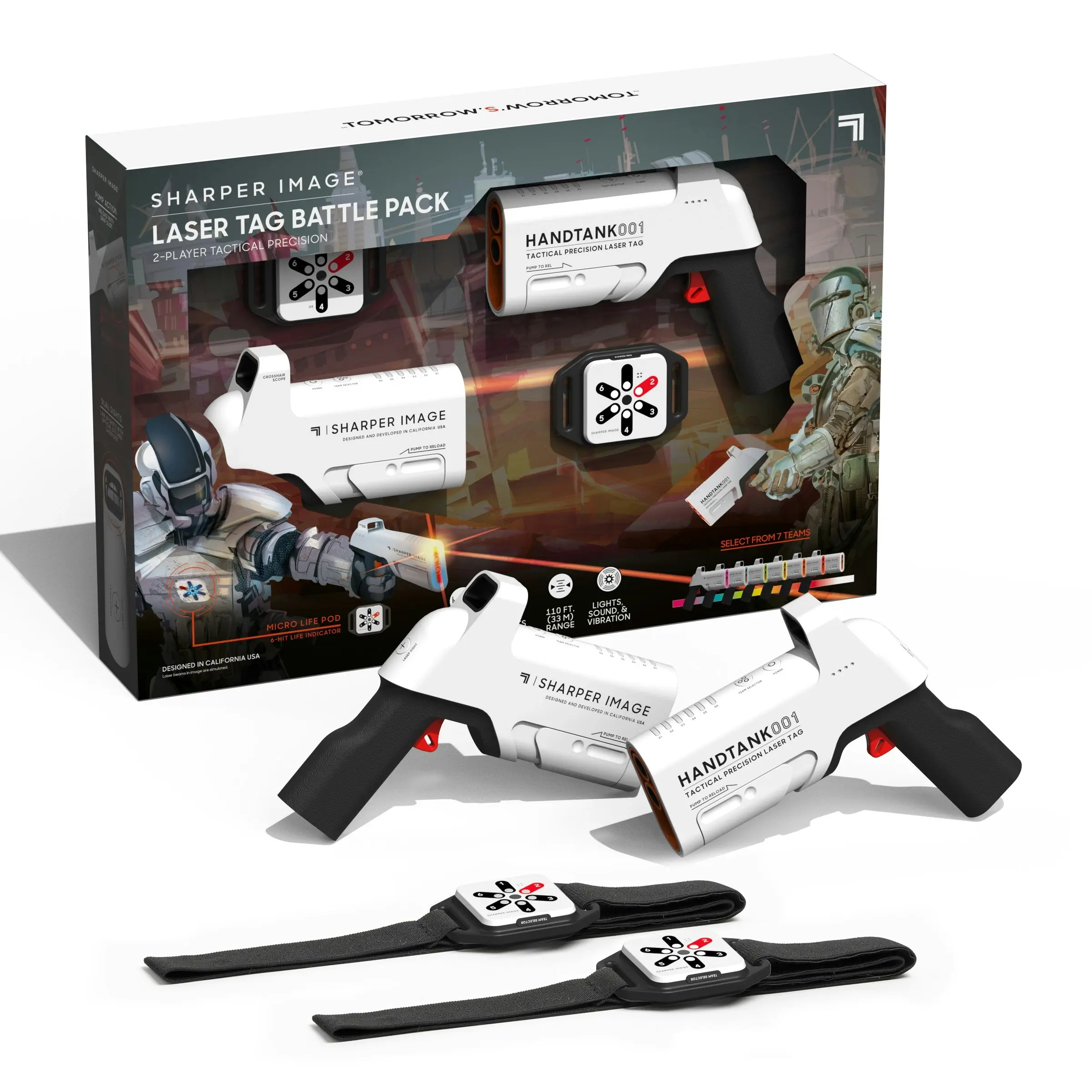 Sharper Image Laser Tag Battle Pack 2-Player Tactical Precision, 4pcs - White