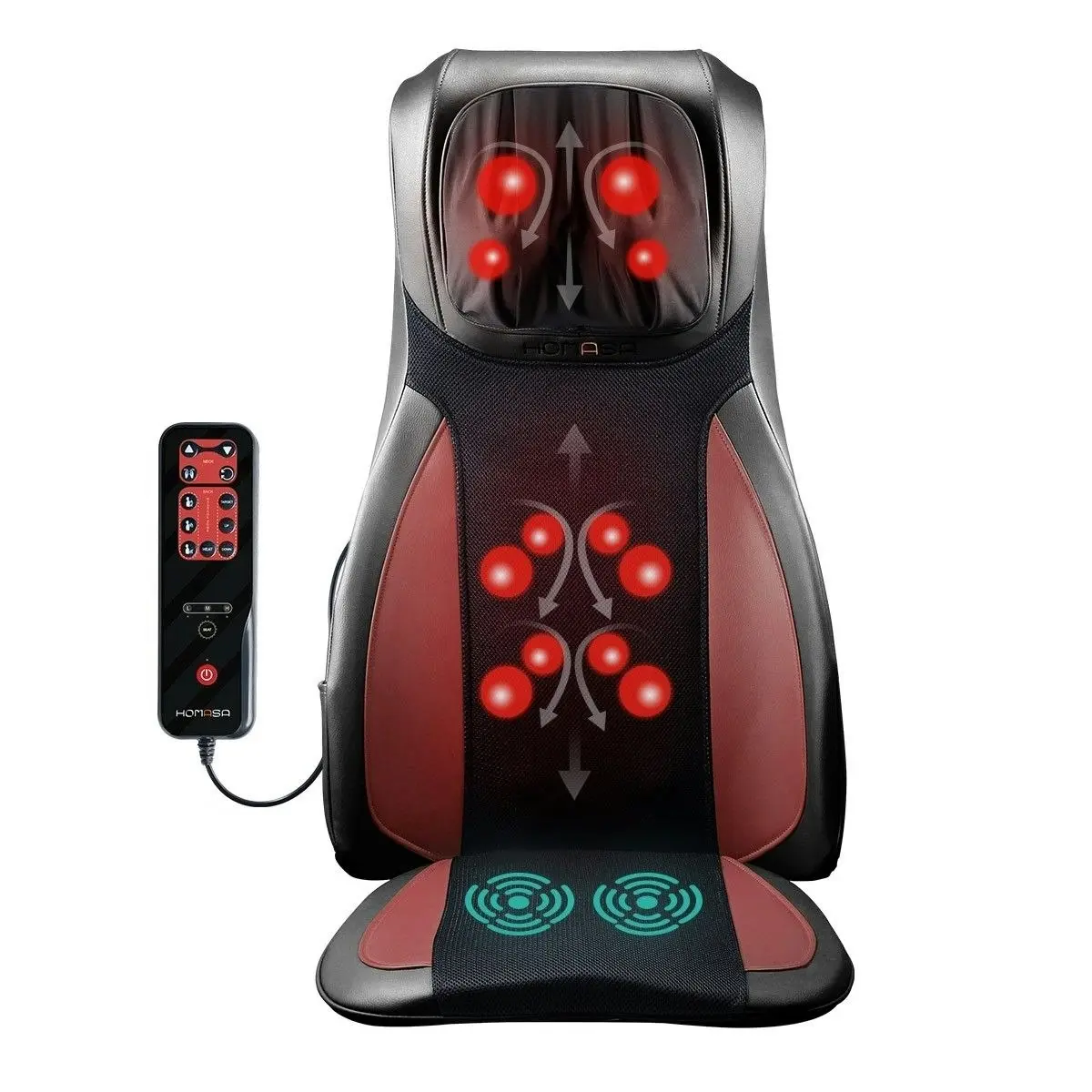 HOMASA Full Body Neck Back Massager Shiatsu Massage Chair Car Seat Cushion Red