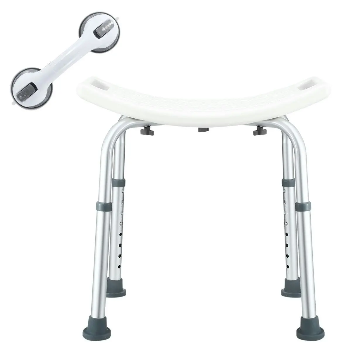 Ausway Adjustable Shower Chair Seat Bath Stool Bench with Assist Grab Bar Aid for Elderly Disabled