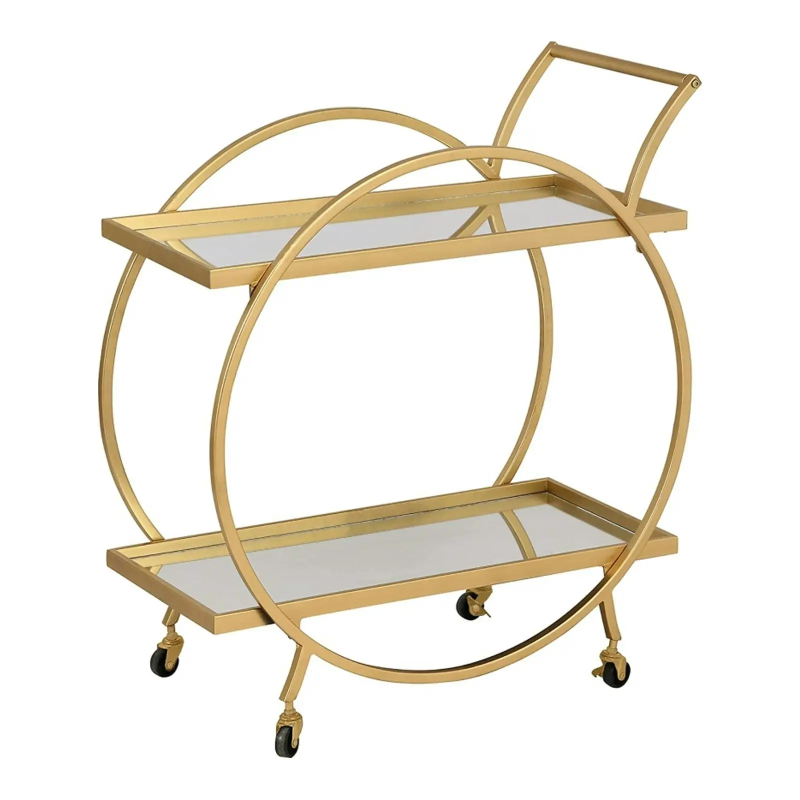 Ausway Gold Bar Cart Drinks Trolley Coffee Wine Tea Kitchen Serving Rack Round Outdoor Shelf Vintage with 2 Mirror Shelves Handle