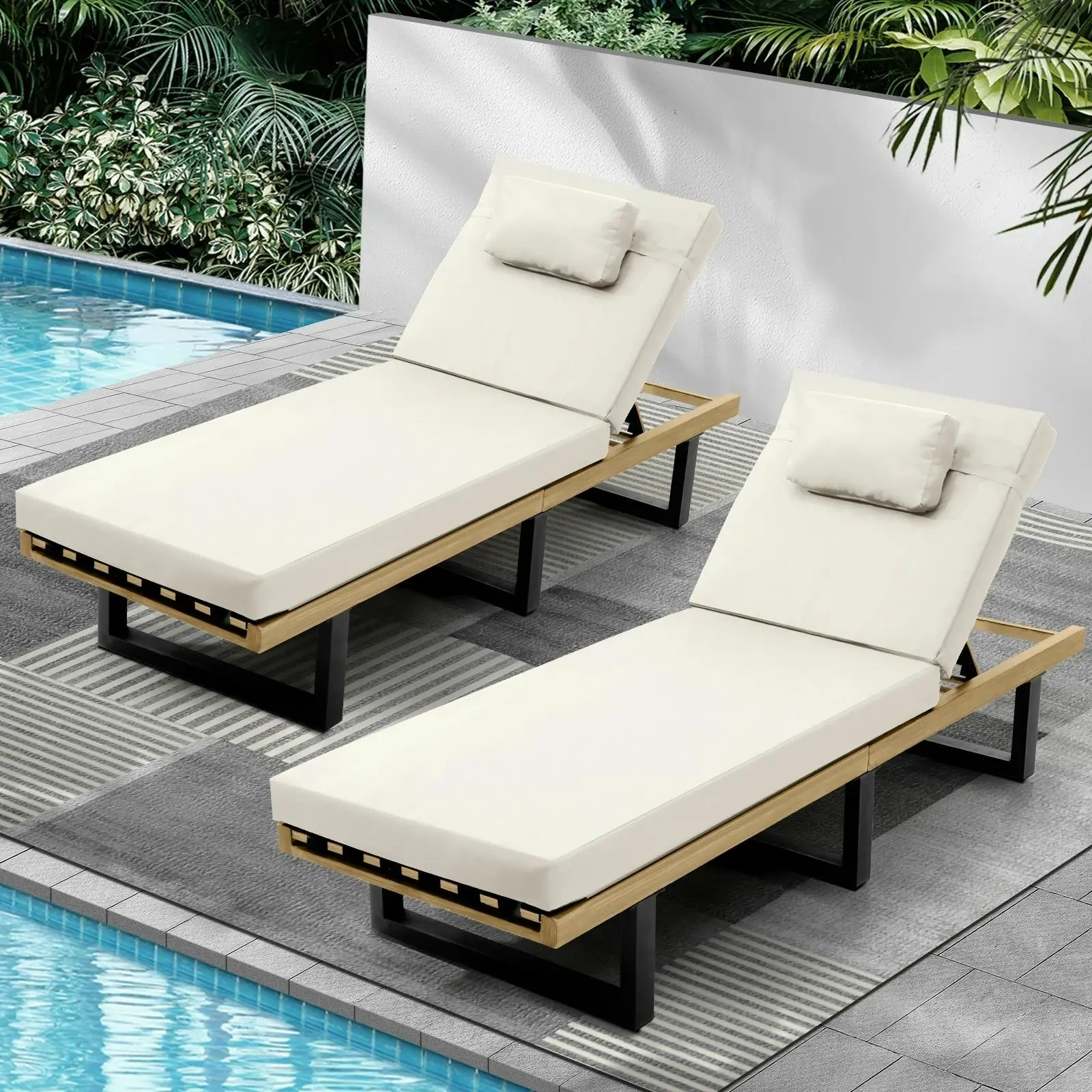 Livsip 2X Sun Lounge Outdoor Lounger Patio Furniture Setting Day Bed Garden