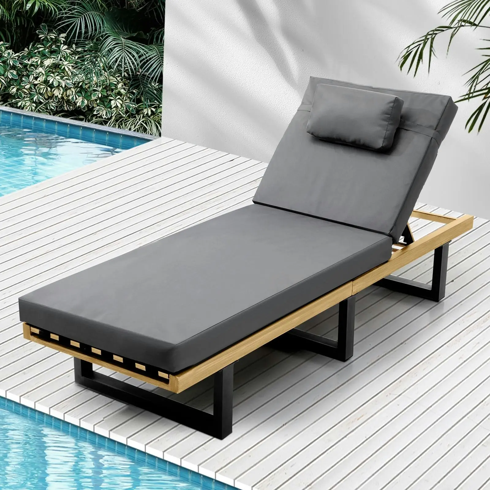 Livsip Sun Lounge Outdoor Lounger Day Bed Garden Patio Furniture Setting Grey