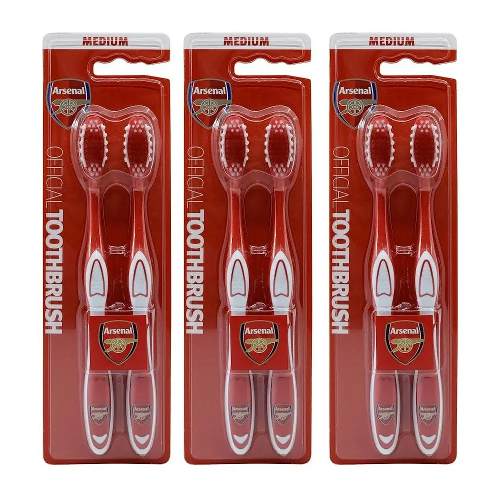 6pc EPL Arsenal F.C. Adults Medium Bristle Toothbrush Dental Teeth Oral Care